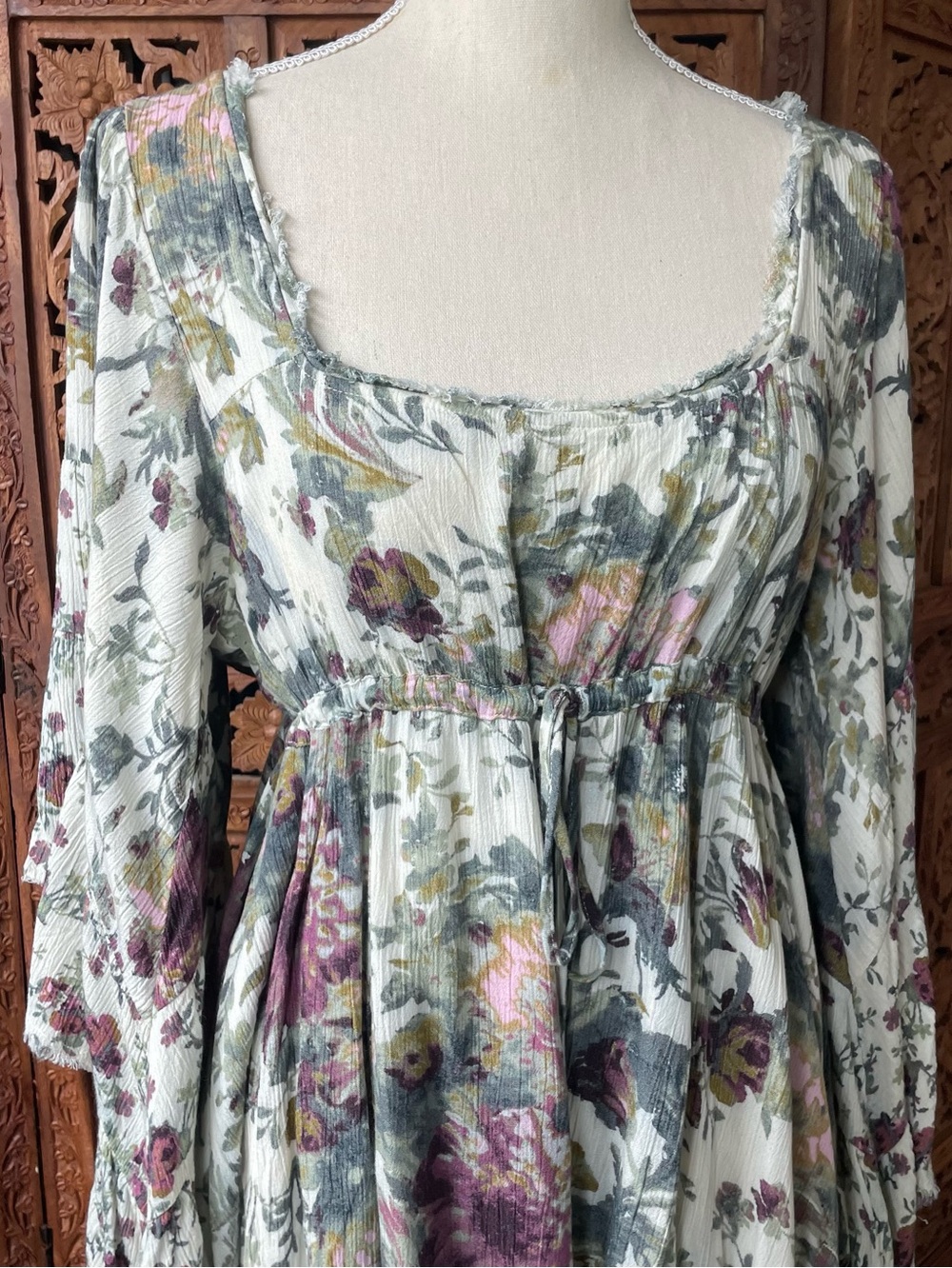 Free People Boho Tiered Flowey Peasant Festival Floral Flare Sleeve mini Dress - Picture 6 of 10
